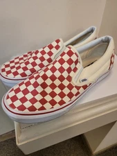 VANS Men's Size 9.5  Slip-On Checkerboard Skate Shoe - Red / White