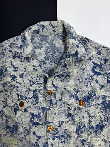 Men’s Floral Denim Jacket Blue White Camouflage – Size XS | M – Trendy Streetwea - Picture 6 of 16