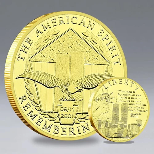 9.11 Memorial Coin Gold 40mm Freedom Twin Towers Liberty US Patriot Souvenir