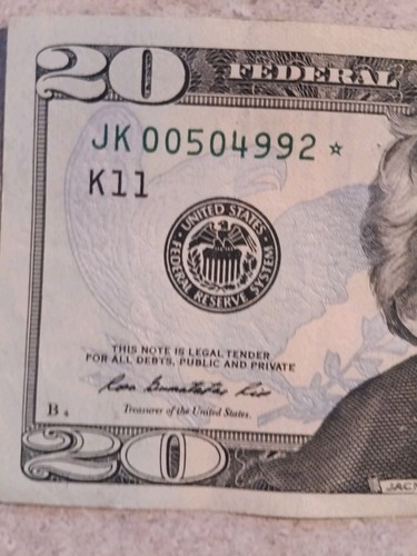 20$ Star Note Rare 2009 Jk Low Serial Number Star Note - Picture 4 of 7