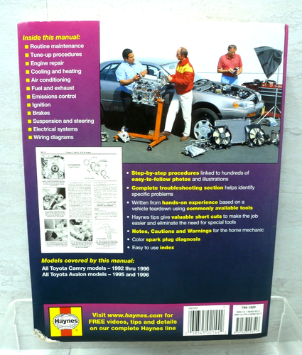 Haynes Repair Manual 92006 for Toyota Camry & Toyota Avalon (1992-1996) - Picture 3 of 3