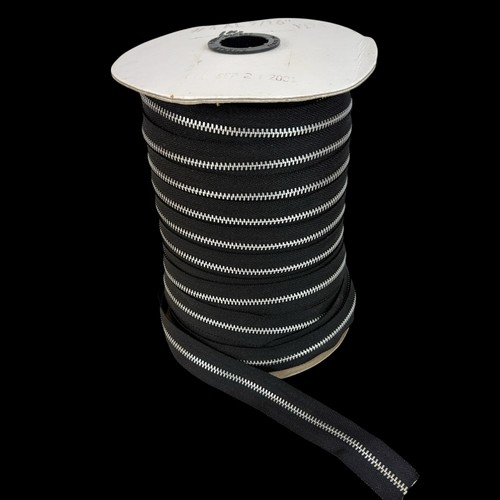 Continuous Zipper Chain Tape Roll #4 Aluminum Metal Chain Black YKK? 1"w *READ - Picture 2 of 12