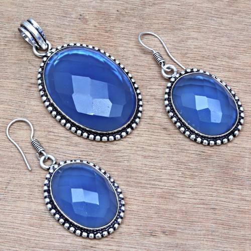 Tanzanite Set Jewelry Quartz Gemstone Pendant 20-22'' Necklace - Picture 4 of 12