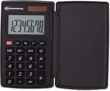 Innovera 15921 Pocket Calculator with Hard Shell Flip Cover, 8-Digit LCD Black 