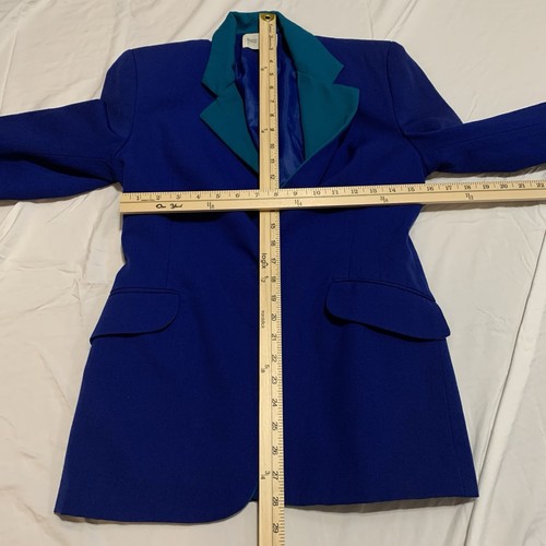 Hugo Buscati Milano Womans Skirt Suit Blue Teal Size 4 100% Wool Vintage - Picture 15 of 17