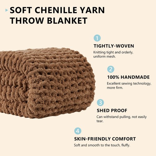Chunky Knit Blanket Throw - Soft Chenille Yarn Throw Blanket 40x50: Handmade ... - Picture 2 of 7