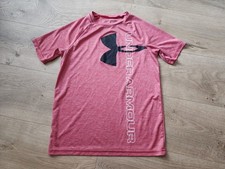 Under Armour YLG youth Large Shirt Top Red Black Logo short sleeve