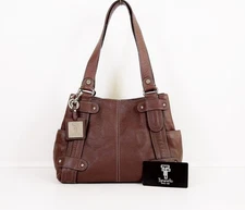 Tignanello Perfect 10 Brown Pebbled Leather Studded Shopper Bag