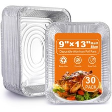 Aluminum Foil Pans 9x13 Disposable – 30 Pack Half Size Aluminum Foil Heavy Du...