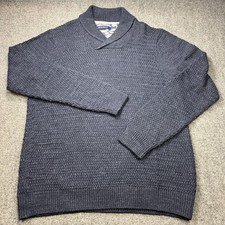 Tommy Bahama Sweater Mens XL Tall Blue Shawl Collar Pullover Waffle Weave Knit