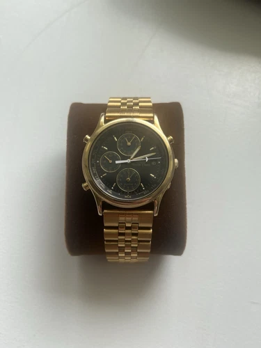Unique Vintage  SEIKO GMT World Timer Mens Quartz Watch Gold Alarm Date 36 Mm
