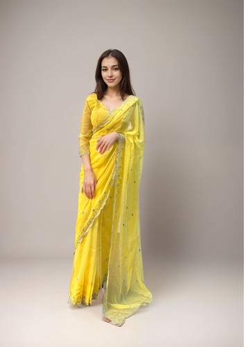 Georgette Ready-to-Wear Saree with Stitched Blouse – Sizes 32 to 46 - Picture 19 of 30