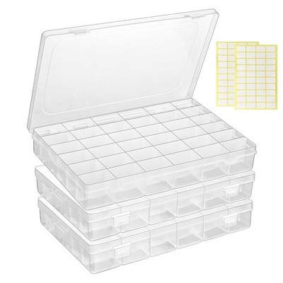 3 Pcs 36 Large Grids Clear Plastic Organizer Box with Adjustable Dividers,Mul...