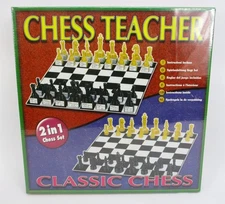 2-in-1 CHESS TEACHER & Classic Board Learn to Play. Trainer Light-weight Pieces