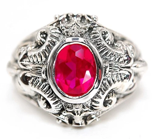 Devil Face 2CT Treated Ruby 925 Sterling Silver Victorian Style Ring Sz 7 F7-6