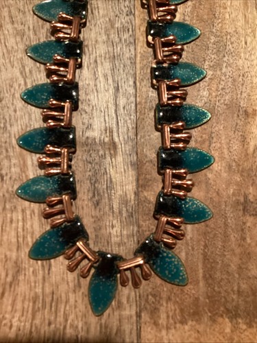 Gargantilla de cobre vintage Matisse Renoir esmalte verde collar años 50 boho tribal - Imagen 2 de 8