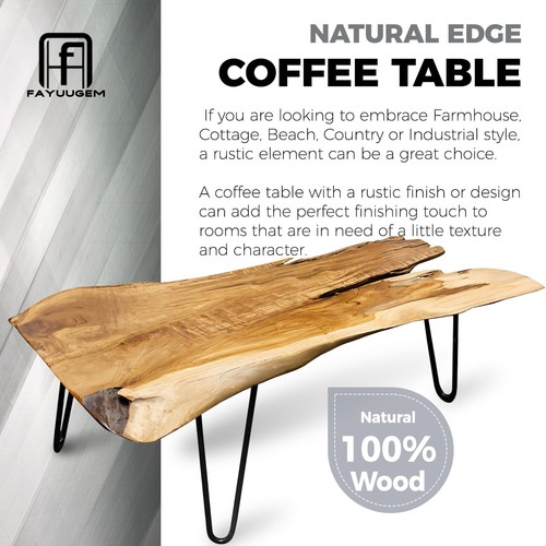 FayuuGem Wood Coffee Table - Live Edge Coffee Table - Natural Wooden Coffee T... - Picture 4 of 6