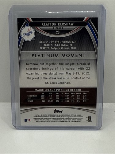 2013 Bowman Platinum - Clayton Kershaw #23 oro - Foto 3 di 3