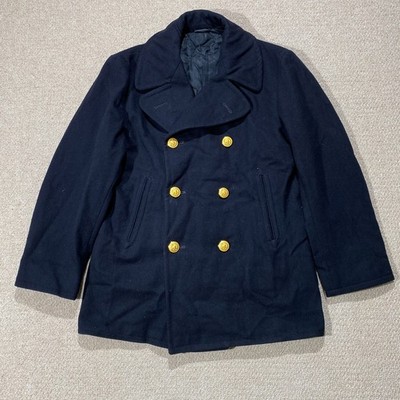 VINTAGE US Navy Pea Coat Herren 38 kurz klein schwarz 100% Wolle Matrosenmantel 70er