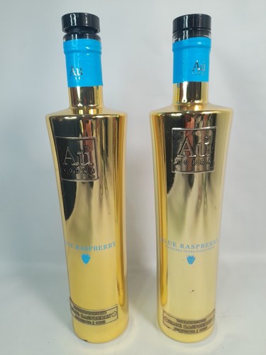 2 X au vodka empty bottles Blue Raspberry Crafting Prop Repurpose Collectable - Picture 2 of 24