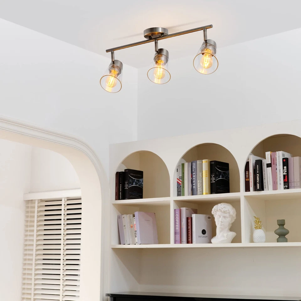 Iluminação elétrica 64000045 24" 3 luzes de pista, estanho, tons de vidro transparente, Cei... - Imagem 3 de 4