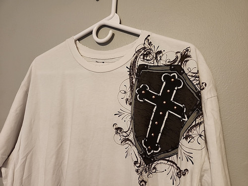 Selten Neu mit Etikett Affliction T-Shirt XL Vintage selten Anfang 2000er weiß bestickt Nieten - Bild 13 von 16