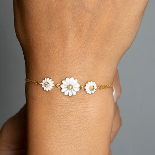 🌼 14K Gold Plated Daisy Bracelet 925 Sterling Silver Floral Chain NEW 🌼 - Picture 1 of 6