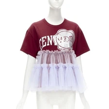 VIKTOR & ROLF Central red lilac tulle varsity logo print deconstructed tshirt S