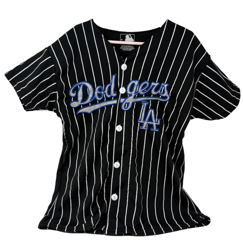 Camiseta a rayas juvenil de los Dodgers de Los Ángeles negra blanca abotonada niños talla CH - Imagen 1 de 7
