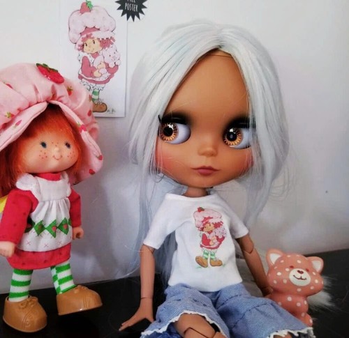 NEO Blythe Puppe maßgefertigt weiße Haare OOAK 12" mattes Gesicht hellbraun Hautgelenk Körper 1/6 - Bild 16 von 24