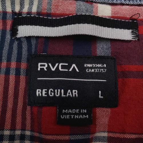 RVCA Shirt Mens Large Red Blue Plaid Short Sleeve Button Up Cotton Casual - Picture 6 of 13