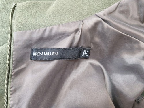 Karen Millen Khaki Green High Neck Military Pleated A-Line Dress UK 10 - Picture 12 of 13