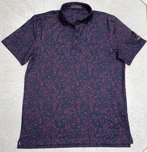 G/Fore Polo Shirt Men’s XL Navy Blue Red Stars Moons Golf Active Casual Walking - Picture 1 of 13