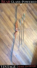 ✨VINTAGE✨ 1953 Bear Archery Glass-Powered Bearcat Recurve Bow & Arrows 45# 66"