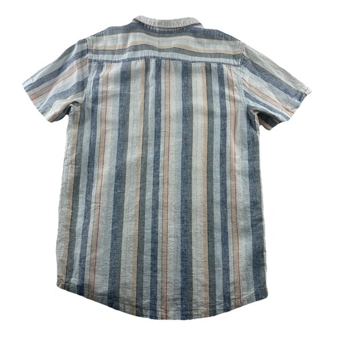 Skylark Men's Shirt Medium Cream Stripe Short Sleeve Beach Linen Logo Pocket - Picture 3 of 13