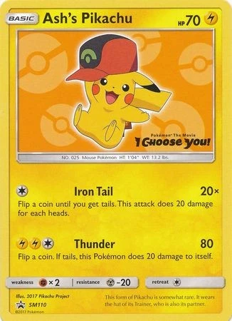 Ash's Pikachu - SM110 - Pokemon Sun & Moon Promo Rare Card NM