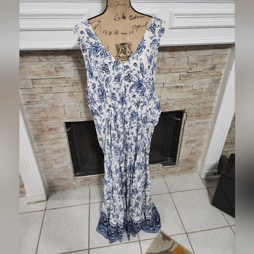 Maxi Vestido Lucky Brand Boho Azul y Blanco Floral Ditsy Talla Grande 3X ¡¡Nuevo!!! - Imagen 2 de 10
