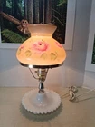 Vintage Milk Glass Table Boudoir Lamp Floral Shade