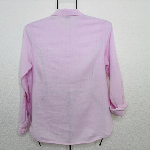 Camicia donna Orvis misto lino media classica orlo tondo maniche a linguetta rosa - Foto 8 di 13