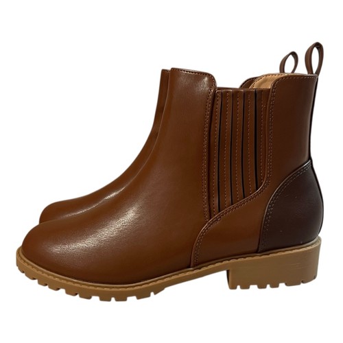 Botas al tobillo marrón con suela con cremallera lateral para niñas talla 4Y imitación cuero estilo Chelsea - Imagen 9 de 15