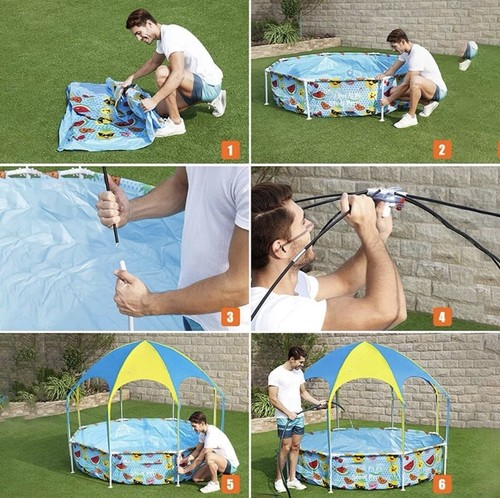 Bestway Covered Pool with Water Mister & Shade 8 ft Steel Pro Round NEW in Box - Picture 6 of 11