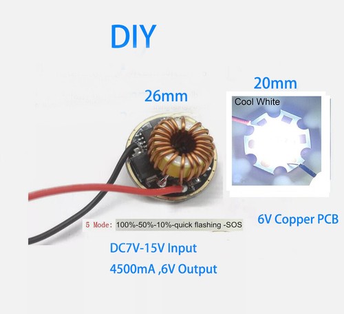 30W High Power 4000 Lumen kaltweiß LED Birne 6V 20mm PCB + Taschenlampentreiber - Bild 1 von 5