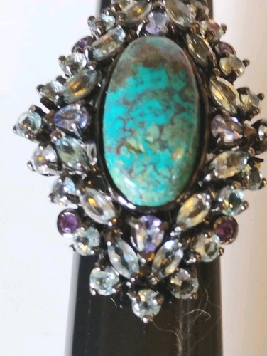 Genuine stabilized Turquoise,Tanzanite,Aquamarine Ring 925 Sterling black... - Picture 11 of 11