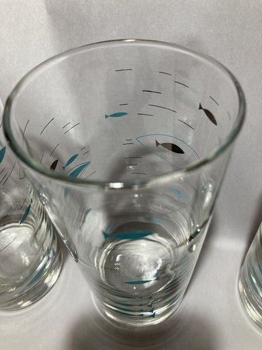 Set Of 3 Rare Vintage 5" Libbey Glasses Mediterranean Atomic Fish 8oz Tumblers - Picture 4 of 8