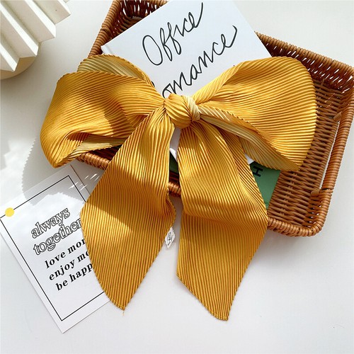 Women Pleated Neckerchief Silk Scarf Ribbon Tie Wrapped Bag Handle Hair Ban ^ - Picture 30 of 82