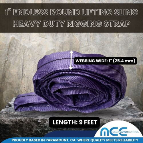 1 Pack 1" x 9ft Endless Round Lifting Sling Rigging Wrecker Recovery 2600 lbs - Picture 3 of 8