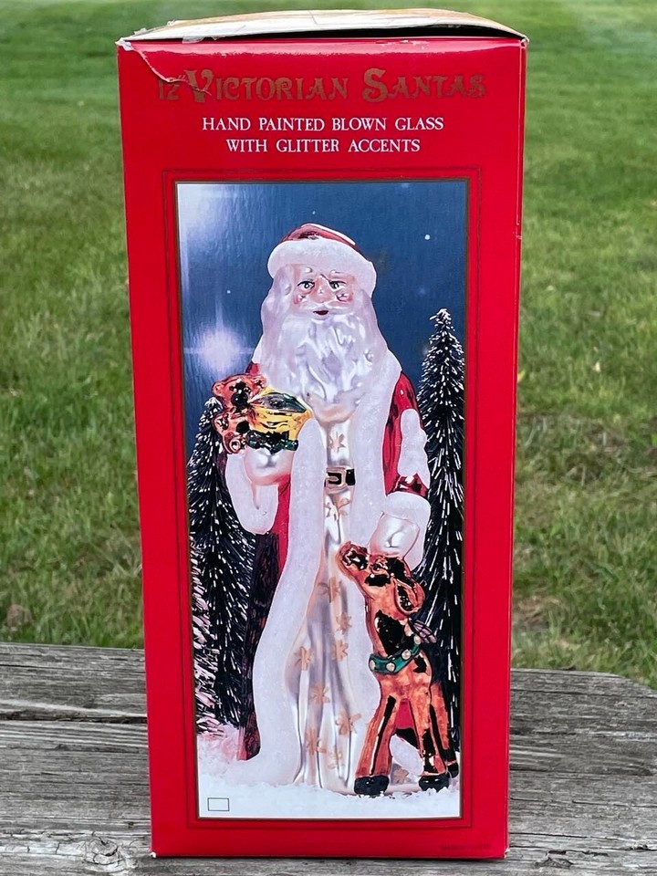 Victorian Santa Hand Painted Blown Glass With Glitter Accents Santa
