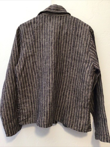 Flax By JE Vtg Heavy Linen Woman Striped Beige Charcoal Jacket Zip Up Sz Medium - Picture 8 of 10