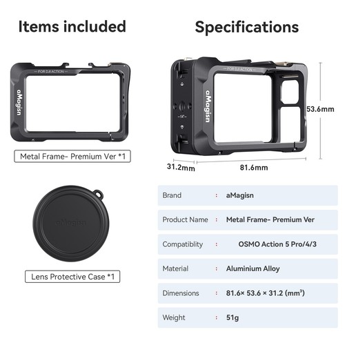 For DJI Action5Pro/4/3 Metal Case Premium Horizontal and Vertical Shooting - Bild 11 von 11