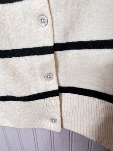 A New Day Women CARDIGAN 2X Black Ivory Striped Button Up Career NEW - Picture 5 of 12